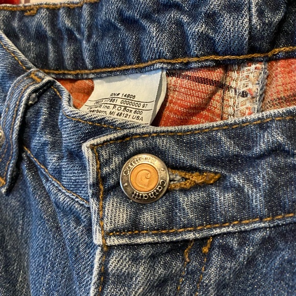 Carhartt Jeans Womens 8x28 Blue Flannel Lined Cowgirl Work Relaxed WB172 VIO HEM - Picture 5 of 10